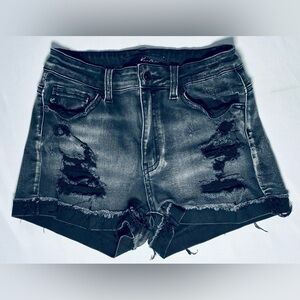 Kancan Distressed Black Denim High Rise Shorts Women's Small Very Good